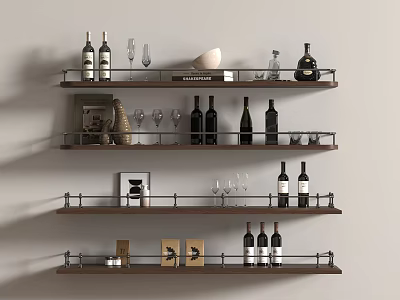 Stylish Wine Rack With Multiple Shelves Holding Wine Bottles Glasses And Decorative Items 3d model