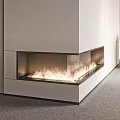 Modern Linear Fireplace With White Cabinetry And Flames In Interior Design 3d model