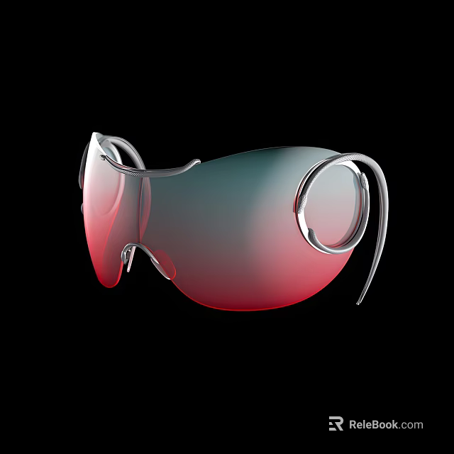 Stylish Modern Sunglasses With Gradient Red Lens And Silver Frame Design 3d model 