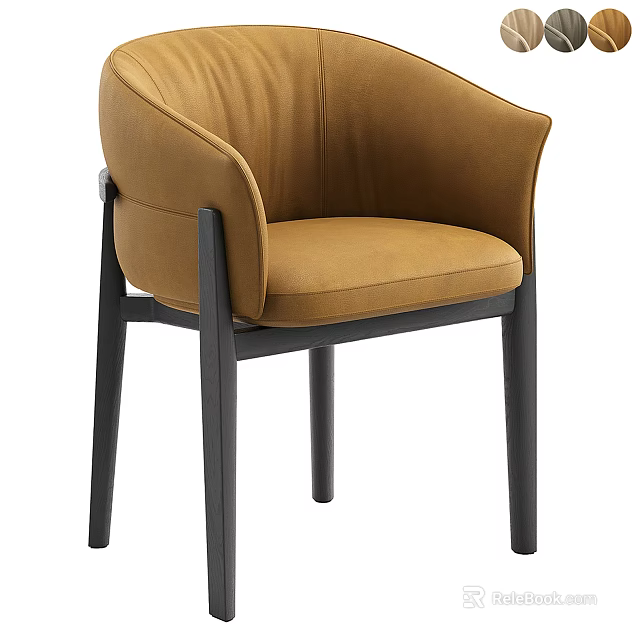 Elegant Modern Tan Leather Dining Chair With Armrest And Black Wooden Legs Design 3d model 