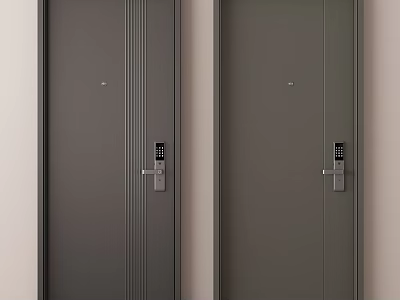 High Security Door with Gray Surface Electronic Lock and Silver Handle 3d model