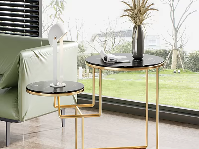 Stylish Modern Side Tables With Gold Metal Frame Black Marble Top Table Lamp And Book 3d model