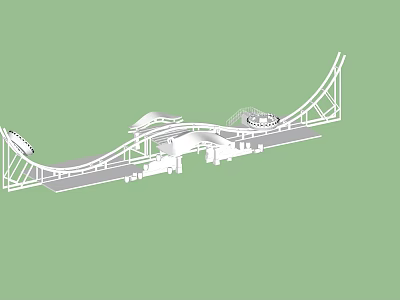 Large Outdoor Playground Equipment With Curved Slides And Metal Frame Structure 3d model