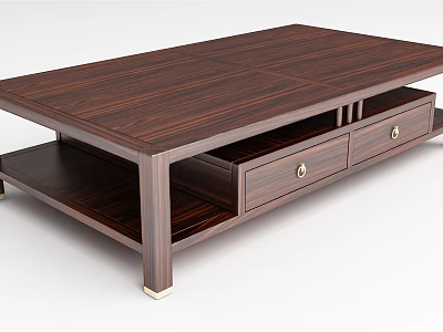 Dark Brown Wooden Coffee Table With Drawers Lower Shelf And Modern Design 3d model