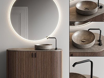 modern bathroom cabinet wash basin bathroom mirror 3d model