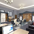 Modern Conference Room Interior Design With Tables Chairs Chandeliers Computers And Sofa