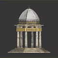 Decorative Gazebo Model With White Dome Golden Columns And Intricate Hexagonal Base