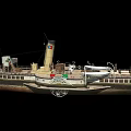 Vintage Steamship Model With Deck Structures Chimney Mast And Flag Details
