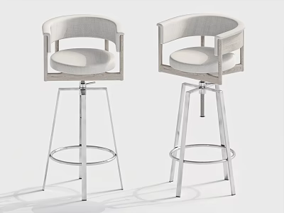 Modern Bar Stools With White Upholstered Seats And Chrome Metal Support Legs 3d model