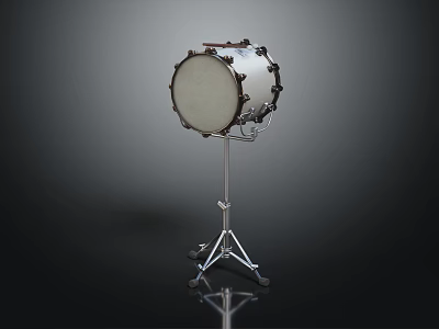 Professional Snare Drum Musical Instrument On Adjustable Metal Stand With White Head 3d model