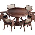 Traditional Round Wooden Dining Table Set With Six Woven Back Chairs