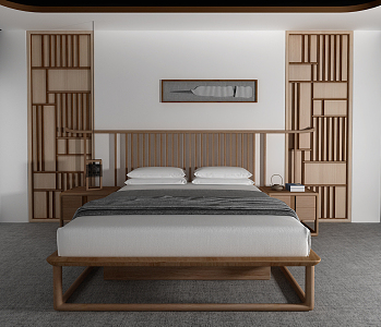 New Chinese background double bed 3d model