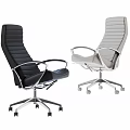Modern Office Chair Black and Light Gray Leather Upholstery with Armrests Wheels and Metal Base