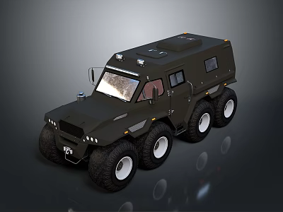 Military Green Off Road Vehicle With Six Wheels And Armored Body 3d model