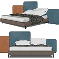 Modern Double Bed With Blue Brown Headboard White Sheet And Pillows