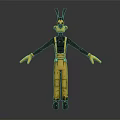 3D Anthropomorphic Cartoon Character With Black Ears And Yellow Overalls In Standing Pose