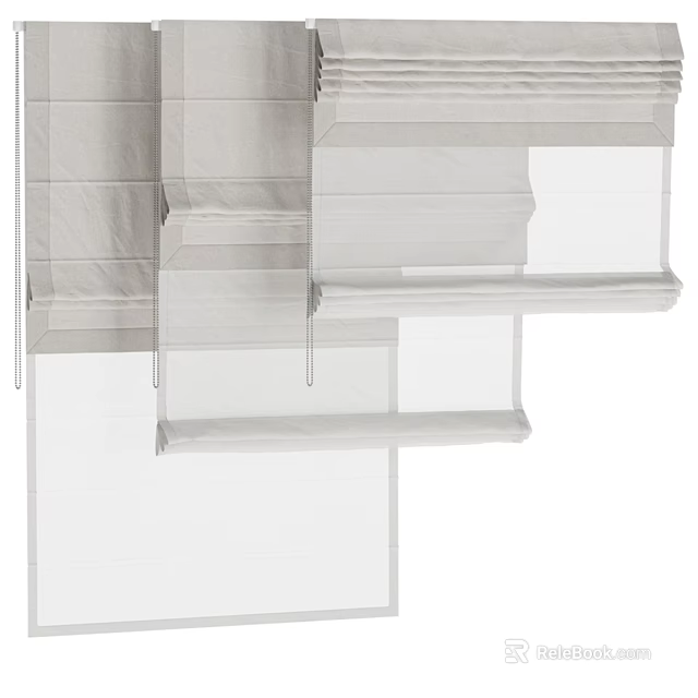 Modern White Window Curtains With Folded Design For Home Interior Decoration 3d model 