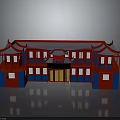 Traditional Chinese Architecture Red and Blue Multi layered Structure With Curved Eaves and Golden Gate
