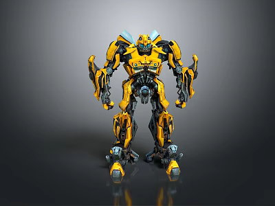 Bumblebee Yellow And Black Robot Movie Character Standing With Detailed Mechanical Design 3d model