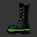 Fashionable Black And Green High Top Boots With Straps And Green Accents