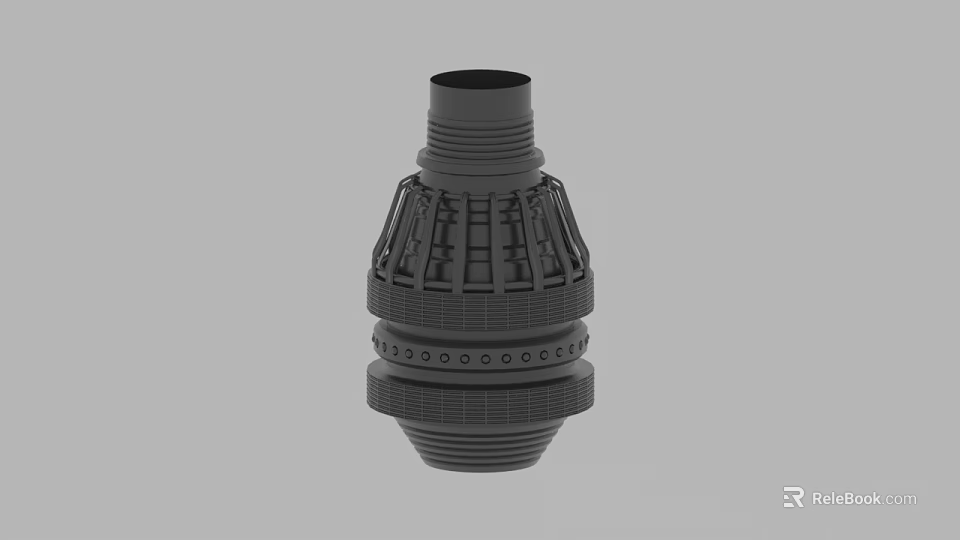Black Industrial Mechanical Part With Cylindrical Design Grille Pattern And Ring Details 3d model 