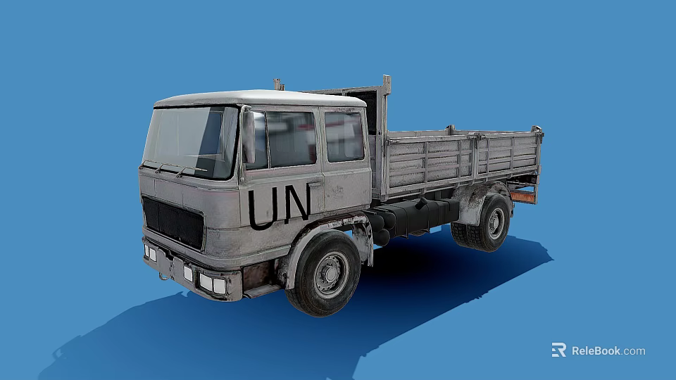 UN Marked Gray Flatbed Truck Featuring Military Style Exterior Design 3d model 