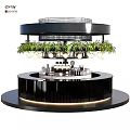 Café Interior Design With Round Bar Counter Decorative Plants Hanging Lights And Drinks