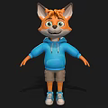 Cartoon Fox Character Wearing Blue Hoodie Khaki Shorts and White Sneakers with Happy Expression