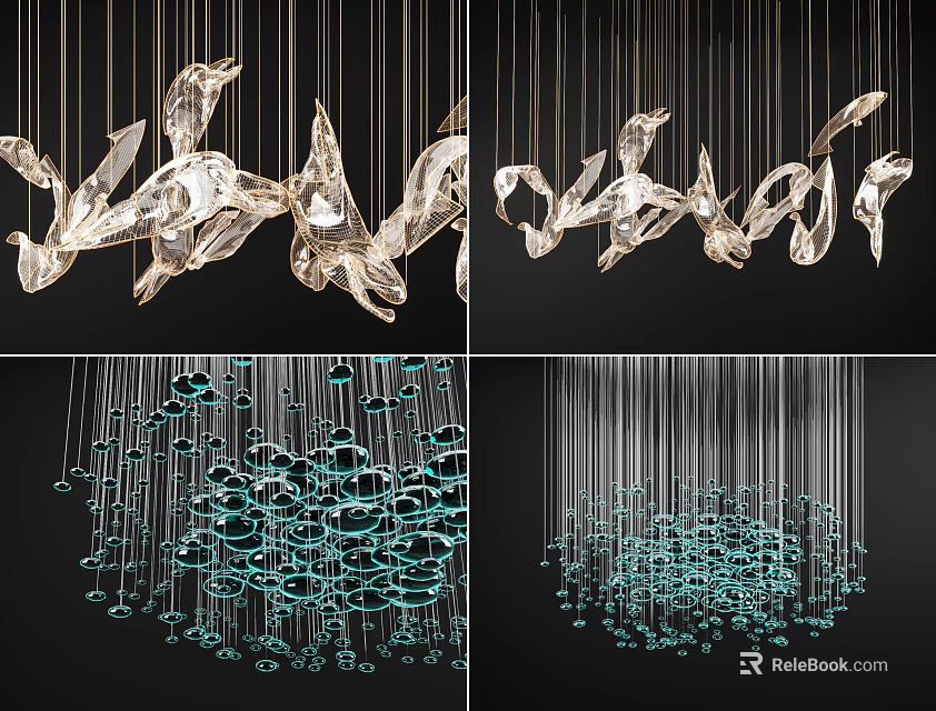 Artistic Modern Glass Chandelier With Unique Layered Shaped Hanging Design Elements 3d model 