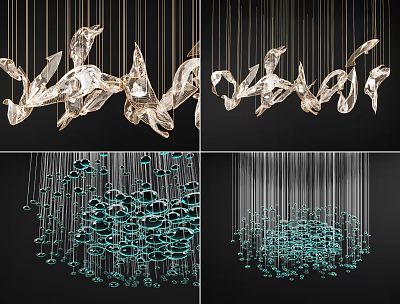 Artistic Modern Glass Chandelier With Unique Layered Shaped Hanging Design Elements 3d model