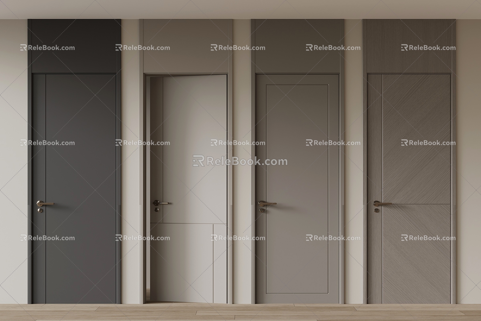 Modern single door top door swing door wooden door handle 3d model