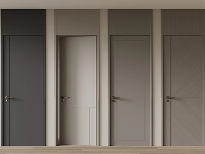 Modern Swing Doors Interior Design With Dark Light Gray And Wood Grain Handle Details 3d model