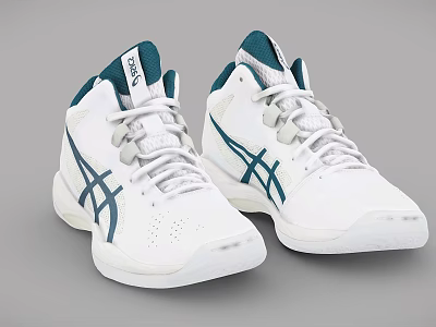 ASICS White High Top Basketball Shoes With Blue Accent And Comfortable Design 3d model