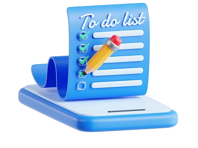 Blue To Do List Notebook With Yellow Pencil Checking Check Boxes On Stand 3d model