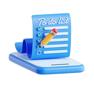 Blue To Do List Notebook With Yellow Pencil Checking Check Boxes On Stand 3d model