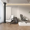 Modern Leisure Chairs In Bright Room With Wooden Floor And Green Plant