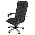 Brown Leather Leisure Chair With High Backrest Diamond Tufted Curved Armrests And Wooden Base Wheels