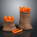 Fresh Carrots in Burlap Sacks with Two Extra Carrots on the Ground
