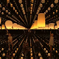 Numerous Bright Sky Lanterns Illuminated Night Scene With People Releasing Lights