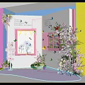 Vibrant Interactive Area With Pink Blue Yellow Walls Flowers Butterflies Window And Sign