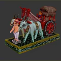 Handcrafted Traditional Ox Cart Model With Decorated Oxen And Human Figures