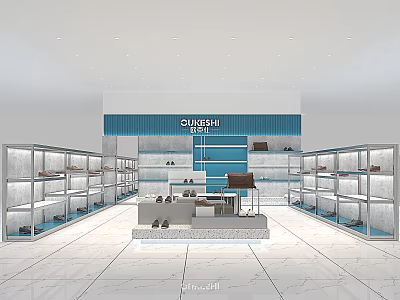 Sunshine Shoe Store Interior With Shelves Display Stand And White Marble Floor 3d model