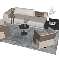 Modern Light Colored Sofa Coffee Table Set With Accent Pillows Side Chairs And Decorative Plants 3d model