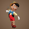 Pinocchio Classic Animated Film Character With Yellow Hat Blue Bowtie White Gloves And Red Shorts