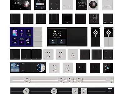 Modern Switch Panels With Various Designs Sockets And Display Controls For Home Use 3d model