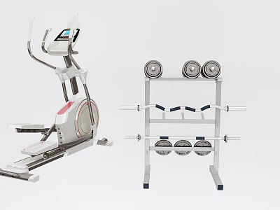 Home Fitness Equipment Setup with Elliptical Trainer and Dumbbell Rack with Dumbbells 3d model