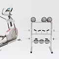 Home Fitness Equipment Setup with Elliptical Trainer and Dumbbell Rack with Dumbbells