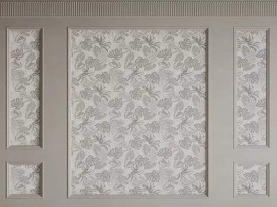 Elegant Line Composed Wall Decor Featuring Central Floral Pattern Vertical Panels And Square Accents 3d model