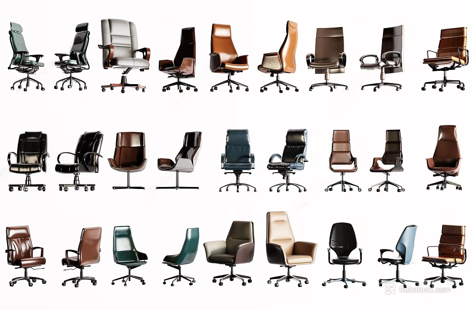 Various Stylish Office Chairs With Modern Designs Different Colors And Ergonomic Features 3d model 