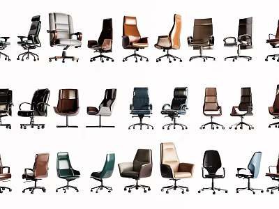 Various Stylish Office Chairs With Modern Designs Different Colors And Ergonomic Features 3d model